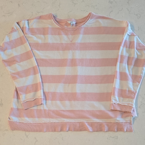 crown & ivy Tops - crown & ivy Pink‎ and White Striped Sweatshirt